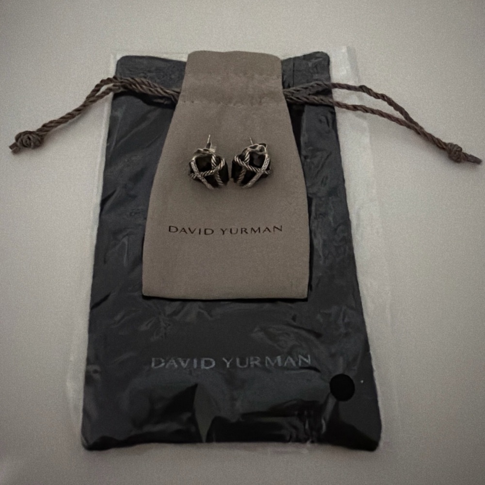 DAVID YURMAN STERLING SILVER CABLE WRAP BLACK ONYX DIAMOND EARRINGS